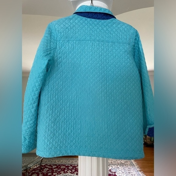 Quacker Factory women’s Aqua full zip Reinstone Detail quilted Jacket 100%silk L - Picture 3 of 8